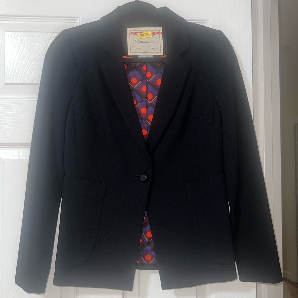 Cartonnier Anthropologie Black Stretch One Button Blazer Women Lined 2P petite